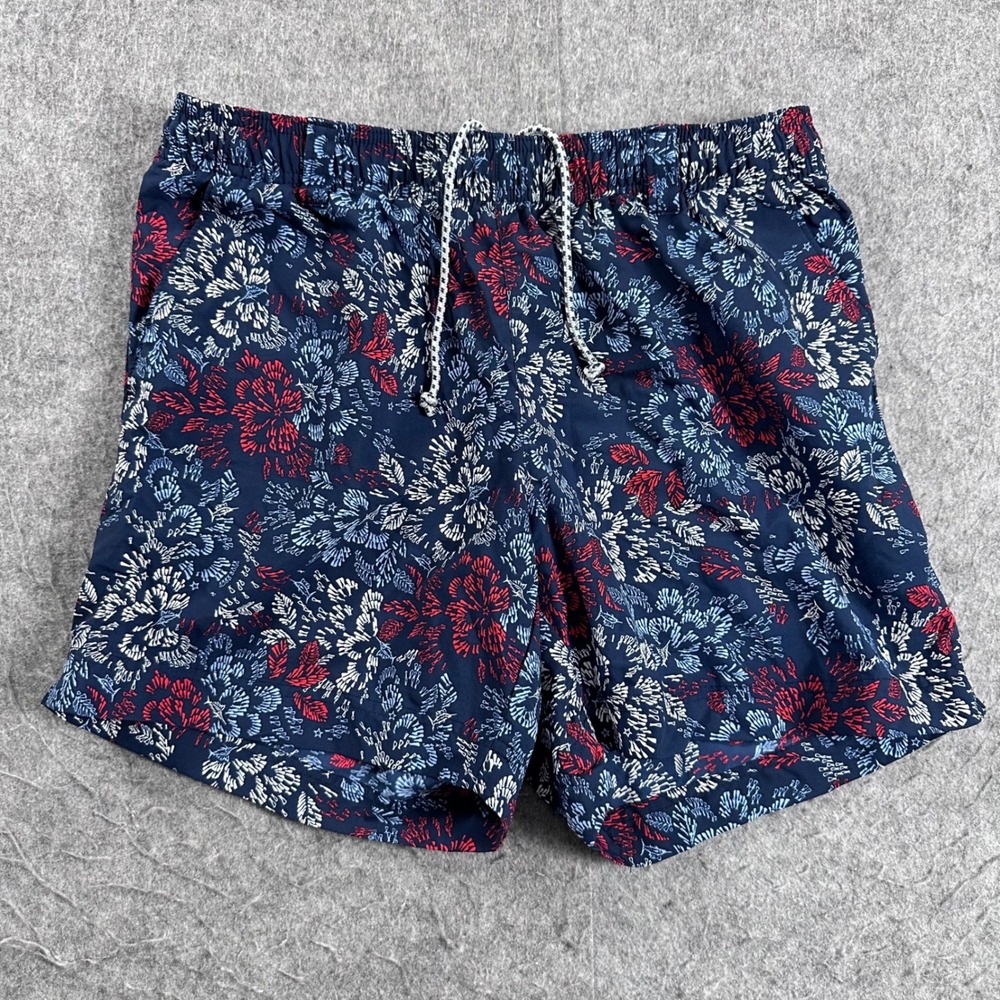 Columbia PFG Mens Medium Navy Blue Red Floral Fish Print 5 Inch Inseam Shorts